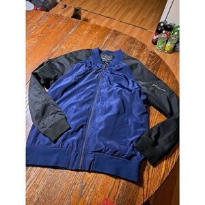 Large The Narrows Black Blue Retro Zip Windbreaker Jacket Lined w Pockets